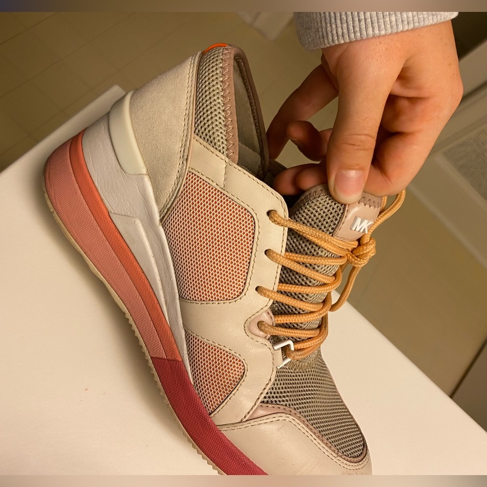 Michael Kors Beige Pink Panel Lace-Up Sneakers